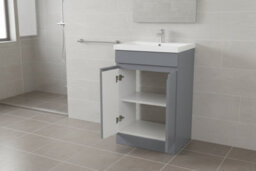 D Pro T Bathrooms 500mm Vanity Unit High Gloss Dark Grey Handleless Floor Standing Bathroom Cabinet With Soft Close Storage & Ceramic Basin - thumbnail 2