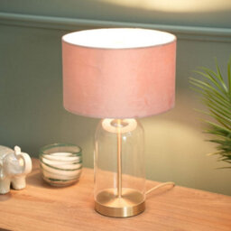 Valuelights Jessy Glass And Gold Metal Bedside Table Lamp With A Blush Pink Velvet Lampshade - thumbnail 6
