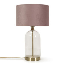 Valuelights Jessy Glass And Gold Metal Bedside Table Lamp With A Blush Pink Velvet Lampshade