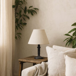 Wyld Haus Brantes Distressed Black Table Lamp With Natural Linen Shade - thumbnail 2