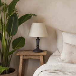 Wyld Haus Brantes Distressed Black Table Lamp With Natural Linen Shade