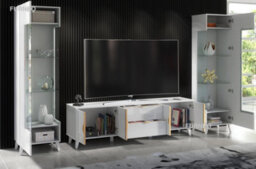 Furneo High Gloss & Matt White Living Room Set Tv Stand Display Cabinets Azzurro 10/12 White Led Lights - thumbnail 2