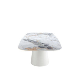 Angel Cerda Elegant Oval Barrel Dining Table In Porcelain Marble And White Steel - thumbnail 6