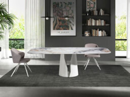Angel Cerda Elegant Oval Barrel Dining Table In Porcelain Marble And White Steel - thumbnail 2