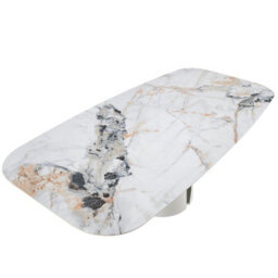 Angel Cerda Elegant Oval Barrel Dining Table In Porcelain Marble And White Steel - thumbnail 5