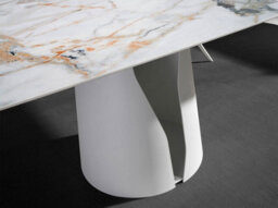 Angel Cerda Elegant Oval Barrel Dining Table In Porcelain Marble And White Steel - thumbnail 4