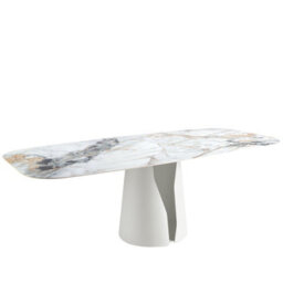 Angel Cerda Elegant Oval Barrel Dining Table In Porcelain Marble And White Steel - thumbnail 1