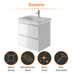Plum&clay Marvel Gloss White Wall Hung Bathroom Vanity Unit With Round Resin Basin (W)600mm - thumbnail 6
