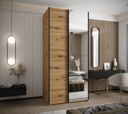 Arte Oak Artisan Trosa Iii Mirrored Sliding Door Wardrobe W1200mm H2450mm D640mm With Black Steel Handles - thumbnail 2