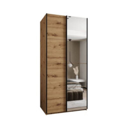 Arte Oak Artisan Trosa Iii Mirrored Sliding Door Wardrobe W1200mm H2450mm D640mm With Black Steel Handles