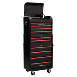 Retro Style Topchest, Mid-Box & Rollcab Combination 10 Drawer Black&red (Sealey Ap28Combo2Br) - thumbnail 1