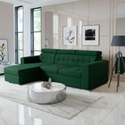 Zara Left Hand Corner Sofa Bed Green Fabric With Storage And Pull Out Sleeping Function