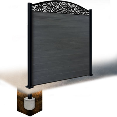 Easycomposite 6Ft Composite Fence Panel & Aluminium Post Sunken In Ground - Anthracite Boards & Morocco Curved Topper Trellis - image 1