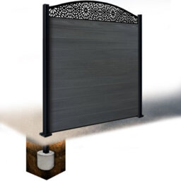Easycomposite 6Ft Composite Fence Panel & Aluminium Post Sunken In Ground - Anthracite Boards & Morocco Curved Topper Trellis - thumbnail 1