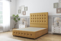 "Comfort Flourence Mustard Plush Divan Bed Set 4 Drawers - 54"" Floor Standing & 12"" Footboard 4'6 Double" - thumbnail 3