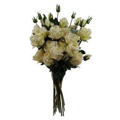 Leaf 6 X 60Cm Cream Rose Artificial Flower Sprays - 24 Flowers 18 Buds - image 1