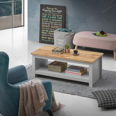 Timber Art Design Lisbon Grey And Oak Coffee Table With Open Shelf Storage - image 1