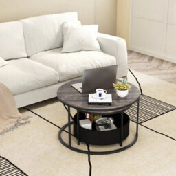 Bedroom Stacking End Table Nesting Side Table W/fabric Storage Basket - thumbnail 5