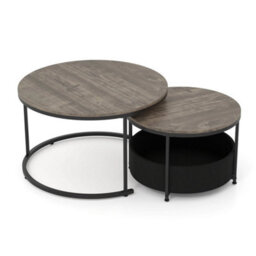 Bedroom Stacking End Table Nesting Side Table W/fabric Storage Basket - thumbnail 1