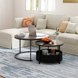 Bedroom Stacking End Table Nesting Side Table W/fabric Storage Basket - thumbnail 4