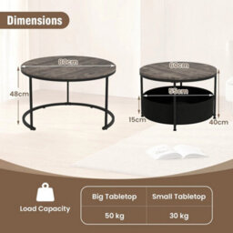 Bedroom Stacking End Table Nesting Side Table W/fabric Storage Basket - thumbnail 2