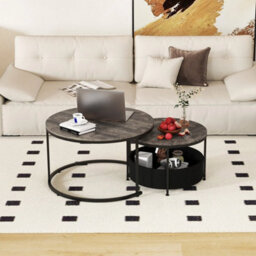 Bedroom Stacking End Table Nesting Side Table W/fabric Storage Basket - thumbnail 3