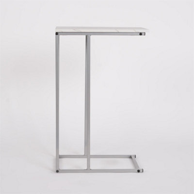 C Shape Table Coffee Laptop Side End Living Room Furniture Bedside Nightstand Grey Marble - image 1