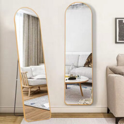 Modern Arched Metal Floor Mirror, Gold Finish, 40Cm Width, 150Cm Height - thumbnail 3