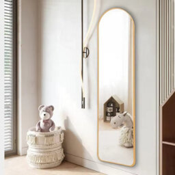 Modern Arched Metal Floor Mirror, Gold Finish, 40Cm Width, 150Cm Height - thumbnail 4