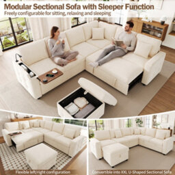 Btm Xxl L Shaped 7 Seater Corner Sofa Bed Pull Out Convertible Sofa Led Reading Light Usb C Ports Armrest Storage Grey - thumbnail 7