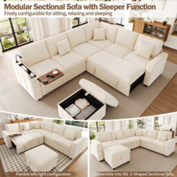 Btm Xxl L Shaped 7 Seater Corner Sofa Bed Pull Out Convertible Sofa Led Reading Light Usb C Ports Armrest Storage Grey - thumbnail 8