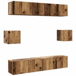 Berkfield 6 Piece Tv Cabinet Set Wall-Mounted Old Wood Engineered Wood - thumbnail 2