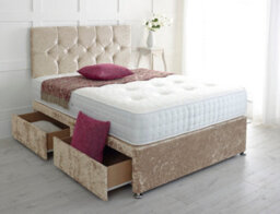 Slumbre Diamond Cut Crushed Velvet Divan Bed, With Pocket Mattress - 5Ft Kingsize - Gold - 2 Drawers Same Side