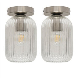 First Choice Lighting Set Of 2 Batley - Clear Glass Satin Nickel Ceiling Light Fittings - thumbnail 1
