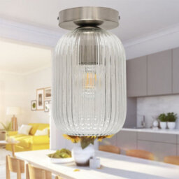 First Choice Lighting Set Of 2 Batley - Clear Glass Satin Nickel Ceiling Light Fittings - thumbnail 5