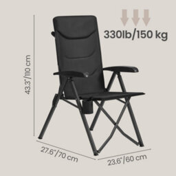 LEDREM Camping Chair For Adults, Padded Folding Garden Chair,black - thumbnail 5