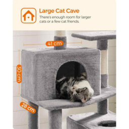 Extra Tall Cat Tree With Hammock, Multi-Level Cat Tower, 2 Caves And Scratching Posts, Light Grey - thumbnail 5