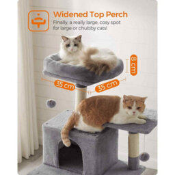 Extra Tall Cat Tree With Hammock, Multi-Level Cat Tower, 2 Caves And Scratching Posts, Light Grey - thumbnail 4