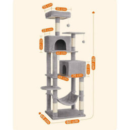 Extra Tall Cat Tree With Hammock, Multi-Level Cat Tower, 2 Caves And Scratching Posts, Light Grey - thumbnail 2