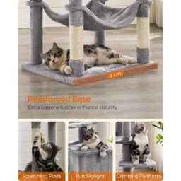 Extra Tall Cat Tree With Hammock, Multi-Level Cat Tower, 2 Caves And Scratching Posts, Light Grey - thumbnail 7