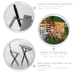 Harbour Housewares 2 Seater Sussex Bistro Set - Round - White - thumbnail 2
