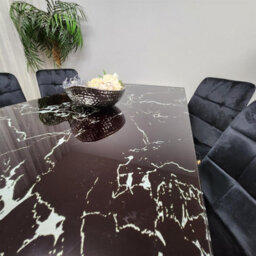 Kosy Koala Modern Black Marble Effect Dining Table Set With 4 Black Velvet Chairs Dining Room Furniture - thumbnail 7