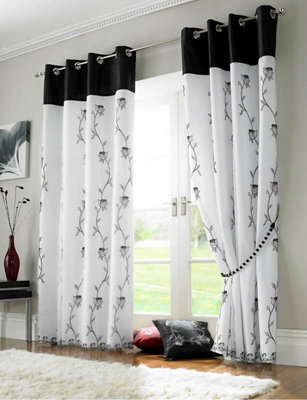 Luxury Living Tahiti Organza Voile Ring Top Curtains Black - image 1