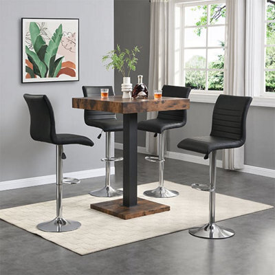 Furniture in Fashion Topaz Rustic Oak Wooden Bar Table With 4 Ripple Black Stools - image 1