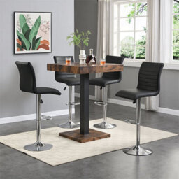Furniture in Fashion Topaz Rustic Oak Wooden Bar Table With 4 Ripple Black Stools - thumbnail 1
