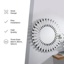 Furniturebox Starburst Small 60Cm 3D Silver Round Sunburst Modern Hallway Bedroom Dining And Living Room Mirror - thumbnail 4