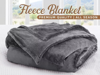 Ameha Fleece Plain Blanket, Lightweight & Reversible Throw For Travel, Bed & Sofa Blanket, Grey Super King 230X270Cm - image 1