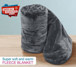 Ameha Fleece Plain Blanket, Lightweight & Reversible Throw For Travel, Bed & Sofa Blanket, Grey Super King 230X270Cm - thumbnail 3