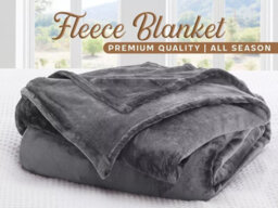 Ameha Fleece Plain Blanket, Lightweight & Reversible Throw For Travel, Bed & Sofa Blanket, Grey Super King 230X270Cm - thumbnail 1