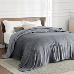 Ameha Fleece Plain Blanket, Lightweight & Reversible Throw For Travel, Bed & Sofa Blanket, Grey Super King 230X270Cm - thumbnail 9